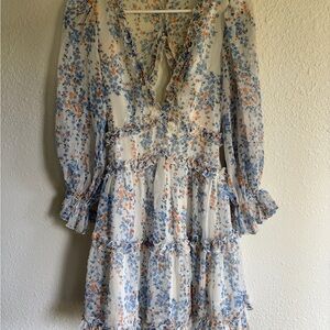 Hello Molly Blue and Orange Floral Long Sleeve Dress